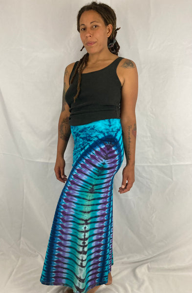 Women's Seafoam Blues Tie-Dyed Maxi Skirt w/ Slit, M/L
