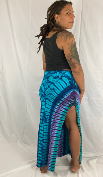 Women's Seafoam Blues Tie-Dyed Maxi Skirt w/ Slit, M/L