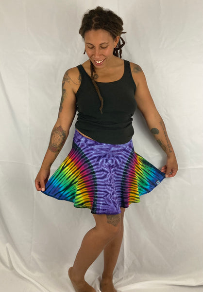 Women's Purple/Rainbow Tie-Dyed Flare Skirt, M/L