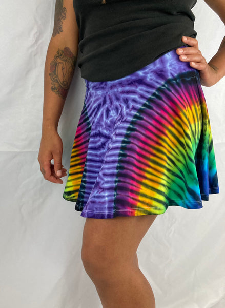 Women's Purple/Rainbow Tie-Dyed Flare Skirt, M/L