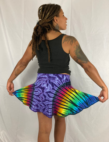 Women's Purple/Rainbow Tie-Dyed Flare Skirt, M/L