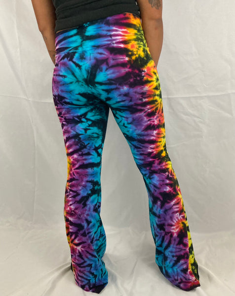 Women's Rainbow/Black Crush Tie-Dyed Yoga Flare Pants, L