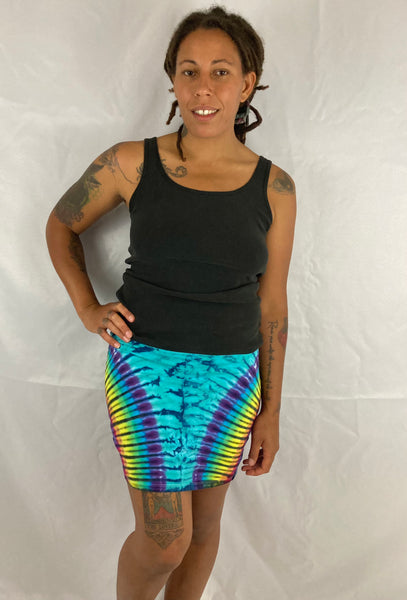 Women's Aqua/Rainbow Tie-Dyed Mini Skirt, M/L