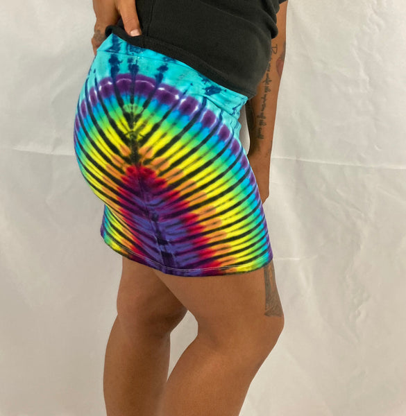 Women's Aqua/Rainbow Tie-Dyed Mini Skirt, M/L