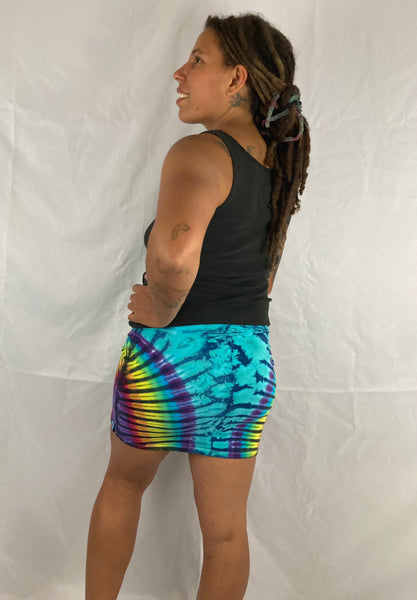 Women's Aqua/Rainbow Tie-Dyed Mini Skirt, M/L