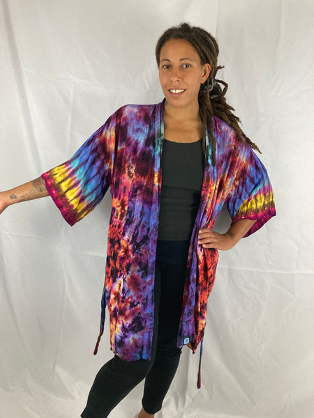 Adult Sunset/Fire Heart Tie-Dyed Rayon Short Robe, O/S