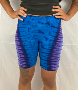Women’s Purple/Blue Tie-dyed Biker Shorts, M & XL