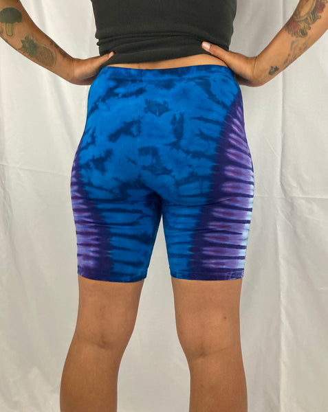 Women’s Purple/Blue Tie-dyed Biker Shorts, M & XL