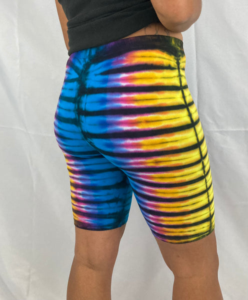 Women’s Blue Rainbow Tie-dyed Biker Shorts, M