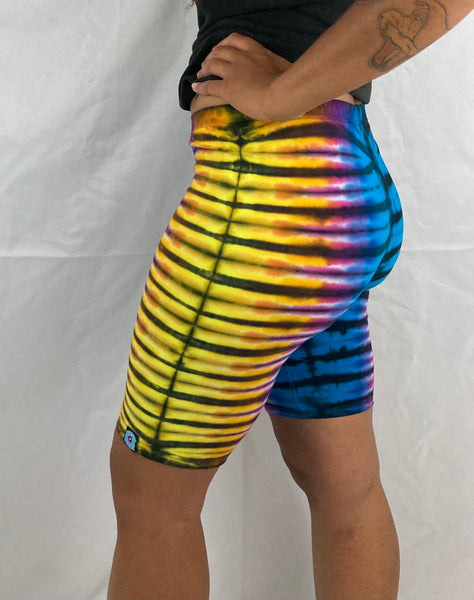 Women’s Blue Rainbow Tie-dyed Biker Shorts, M