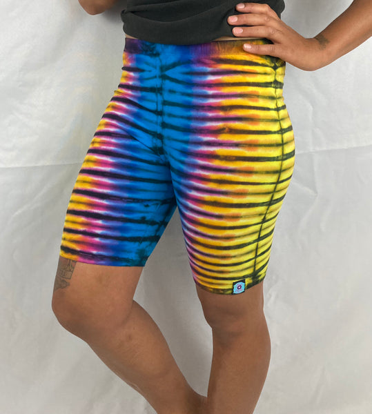 Women’s Blue Rainbow Tie-dyed Biker Shorts, M