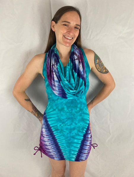 Women's Aqua/Purple Tie-Dyed Huntress Dress, M