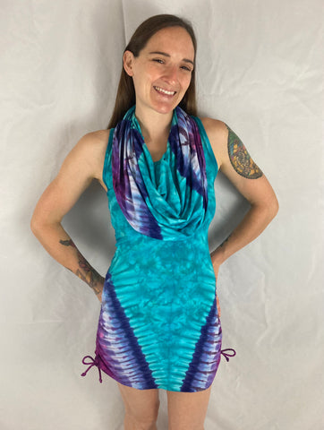 Women's Aqua/Purple Tie-Dyed Huntress Dress, M