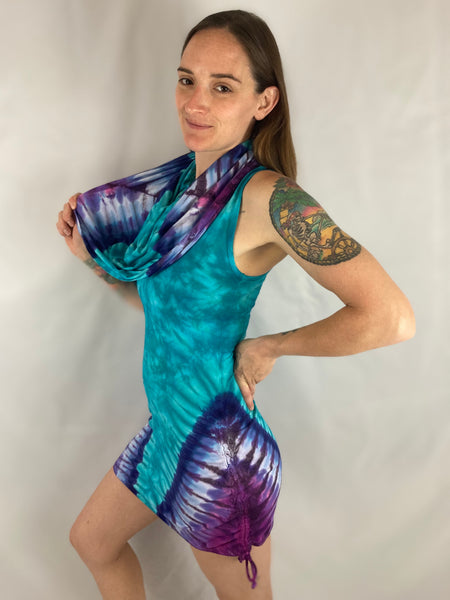 Women's Aqua/Purple Tie-Dyed Huntress Dress, M
