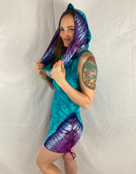 Women's Aqua/Purple Tie-Dyed Huntress Dress, M