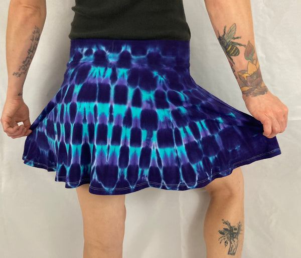 Women's Dark Blue Tie-Dyed Flare Skirt, XS/S