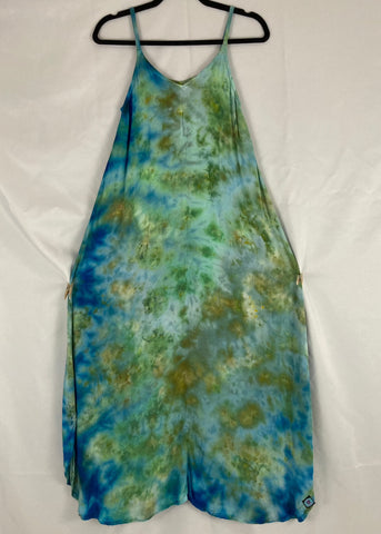 Women's Green Ice-Dyed Rayon Maxi Dress, XS