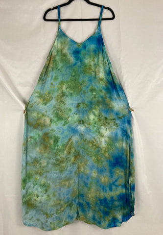 Women's Green Ice-Dyed Rayon Maxi Dress, XL