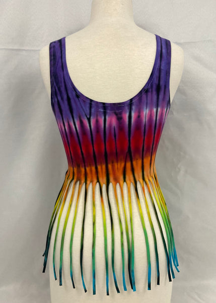 Women’s Rainbow Tie-Dyed Fringe Crop Tank, XS/S