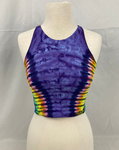 Ladies Purple/Rainbow Tie-Dyed Crop Tank, S
