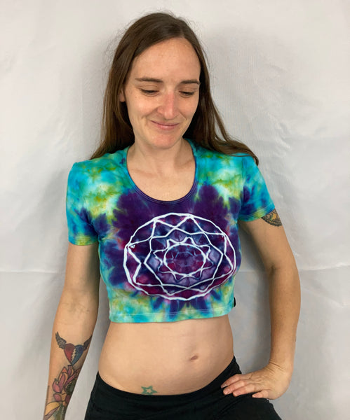 Women’s Green/Purple Ice-Dyed S/S Crop Top, L