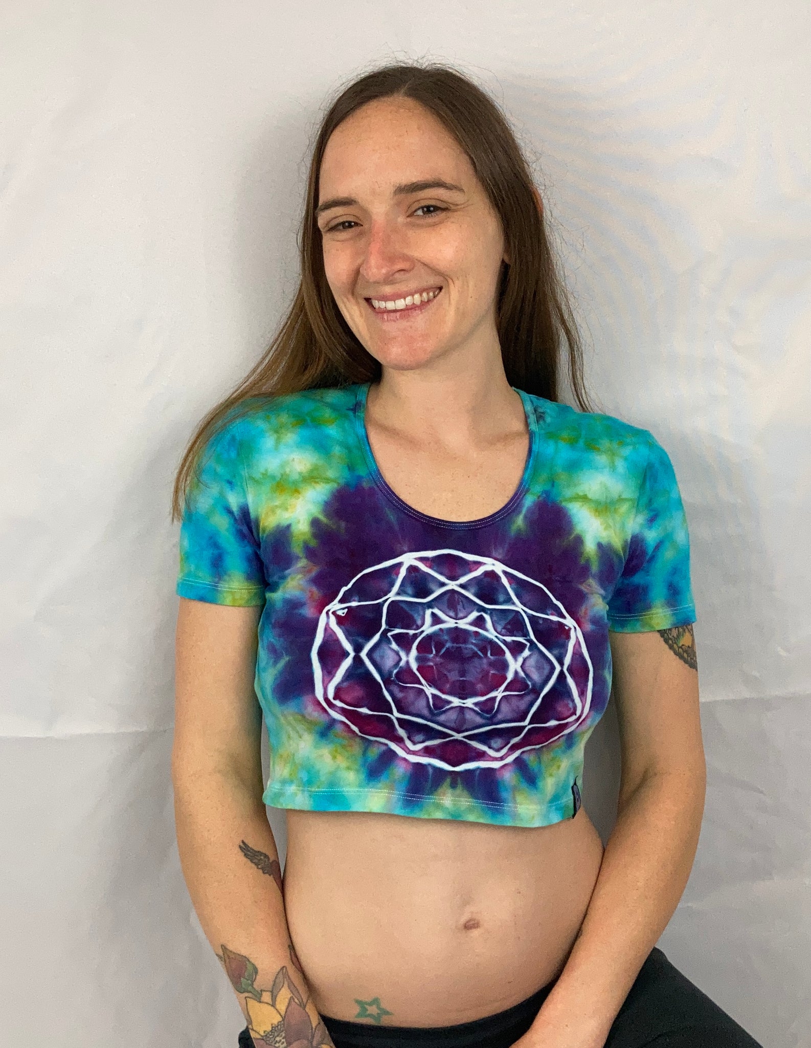 Women’s Green/Purple Ice-Dyed S/S Crop Top, L