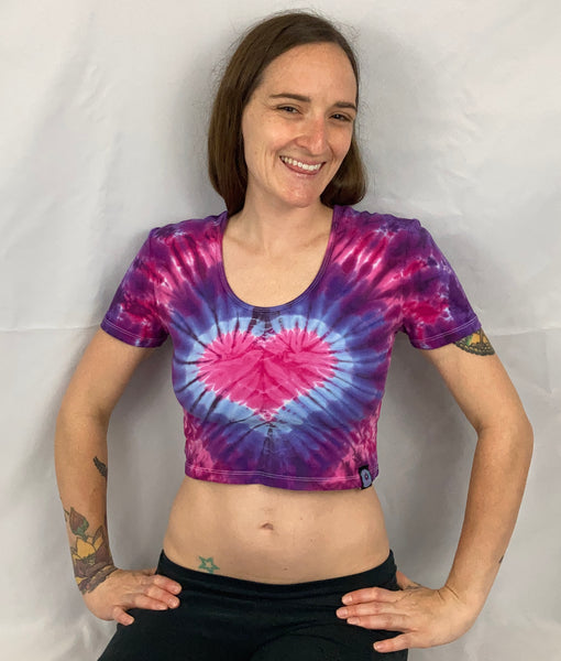 Women’s Pink/Purple Heart Tie-Dyed S/S Crop Top, L