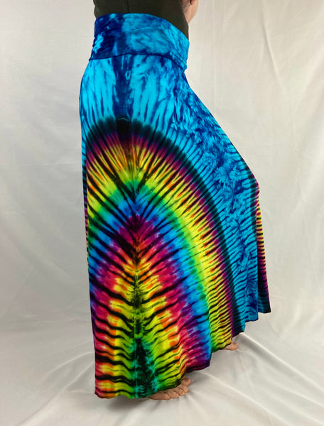 Women's Blue Rainbow Long Rayon Maxi Skirt, XL