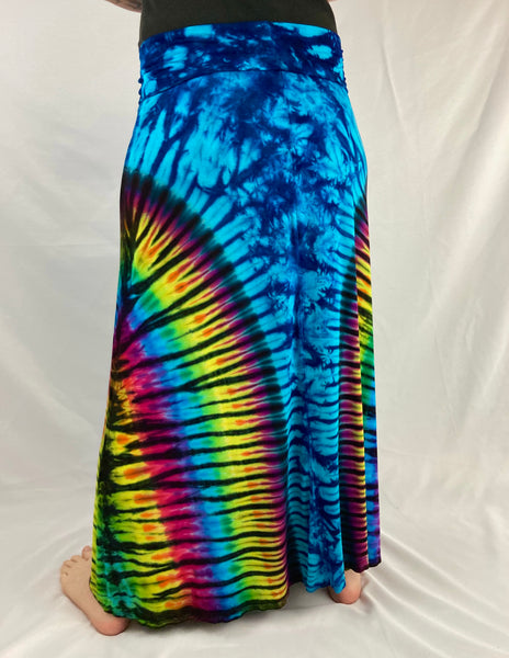 Women's Blue Rainbow Long Rayon Maxi Skirt, XL