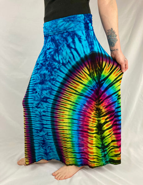 Women's Blue Rainbow Long Rayon Maxi Skirt, XL