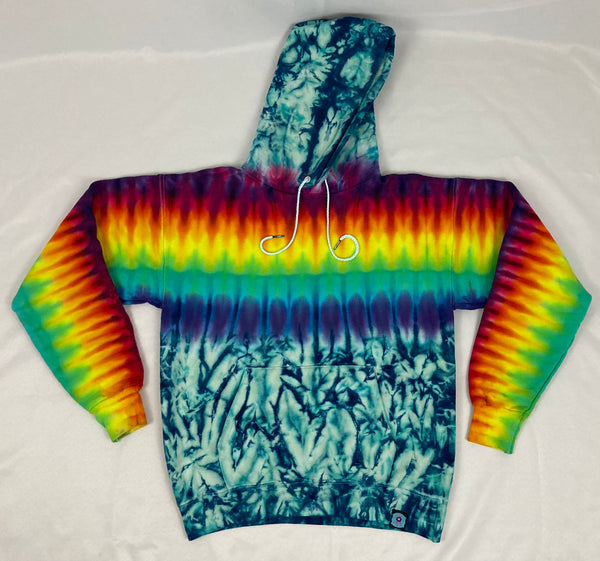 Adult Seafoam/Rainbow Tie-Dyed Pullover Hoodie, S
