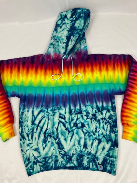 Adult Seafoam/Rainbow Tie-Dyed Pullover Hoodie, S