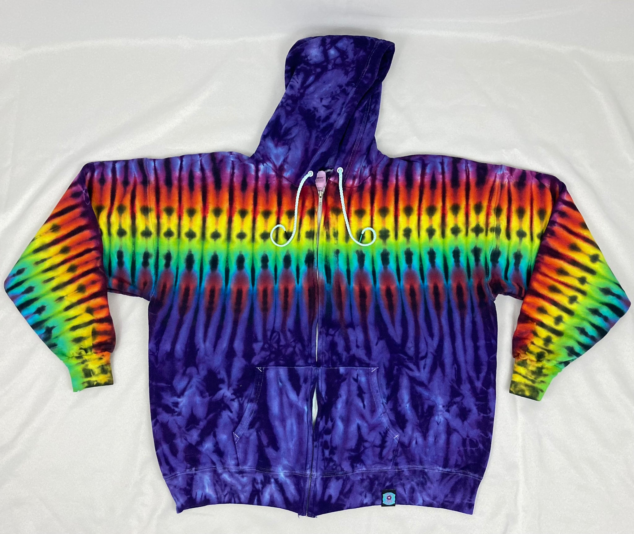 Adult Purple/Rainbow Tie-Dyed Zip Up Hoodie, XL