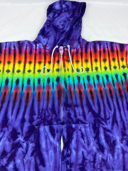 Adult Purple/Rainbow Tie-Dyed Zip Up Hoodie, XL