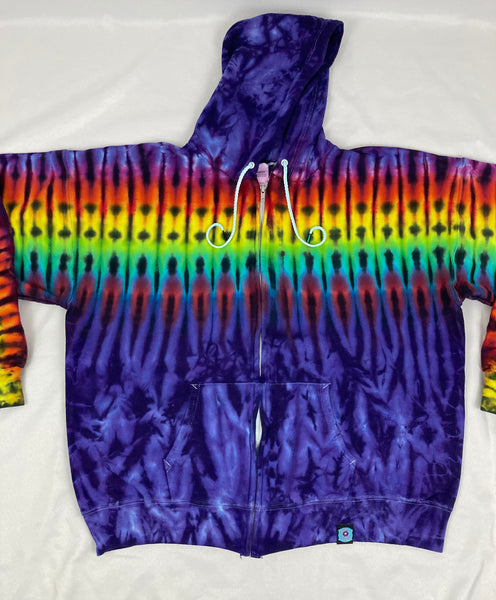 Adult Purple/Rainbow Tie-Dyed Zip Up Hoodie, XL