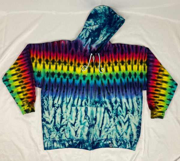 Adult Seafoam/Rainbow Tie-Dyed Zip Up Hoodie, 2X