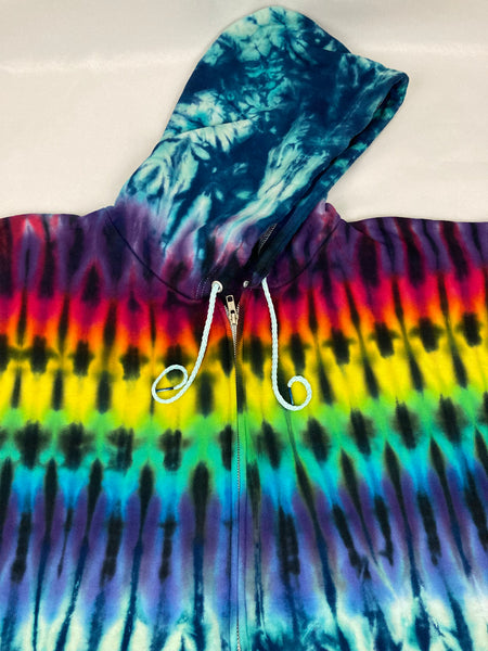 Adult Seafoam/Rainbow Tie-Dyed Zip Up Hoodie, 2X