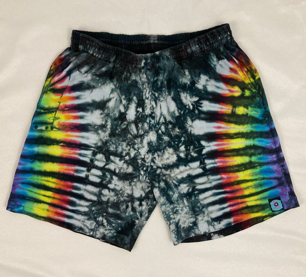 Men’s/Unisex Gray/Rainbow Tie-Dyed Shorts, M (32)