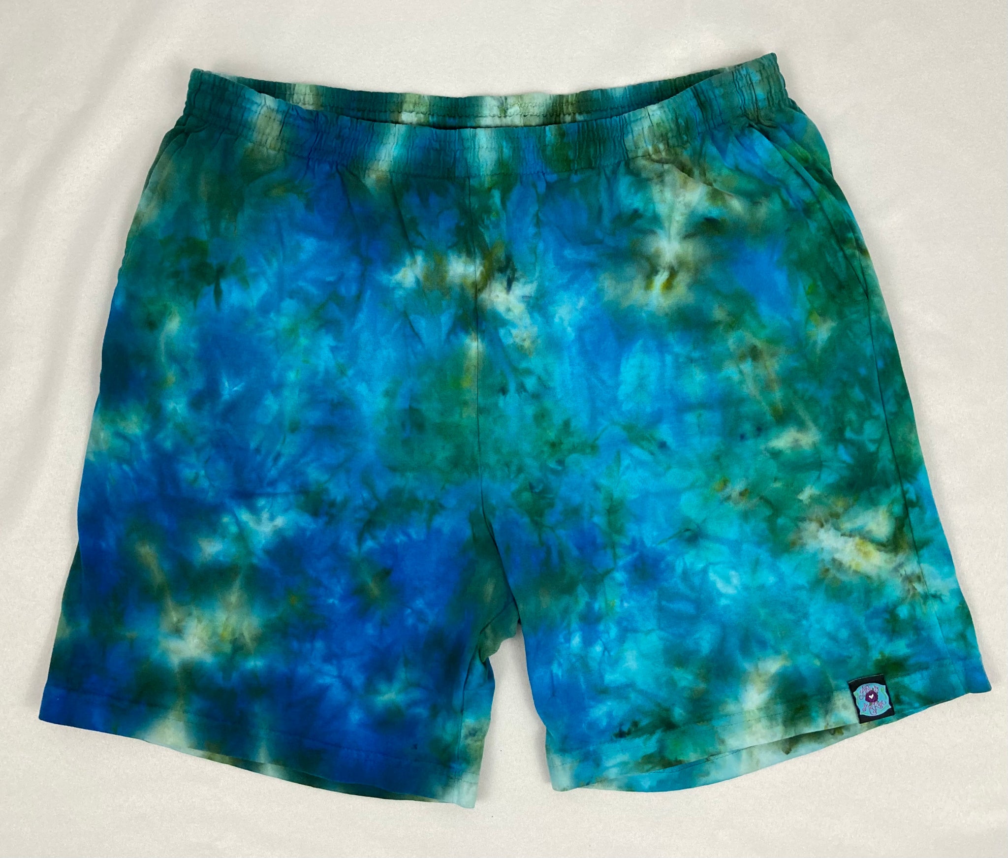 Men’s/Unisex Blue/Green Ice-Dyed Shorts, XL (36)