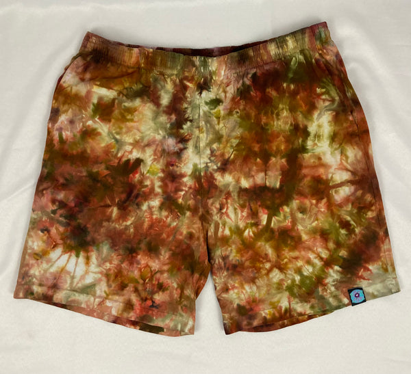 Men’s/Unisex Rust Brown Ice-Dyed Shorts, XL (36)