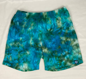 Men’s/Unisex Green/Blue Ice-Dyed Shorts, 2X (38)