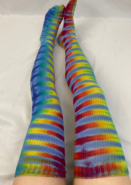 Adult Cool Rainbow Tie-dyed Thigh High Socks, 9-11
