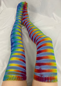 Adult Cool Rainbow Tie-dyed Thigh High Socks, 9-11