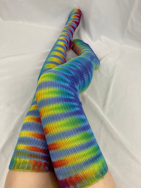 Adult Cool Rainbow Tie-dyed Thigh High Socks, 9-11