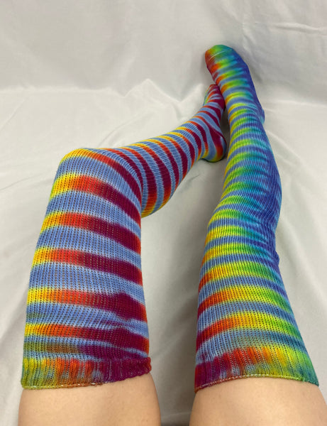 Adult Cool Rainbow Tie-dyed Thigh High Socks, 9-11