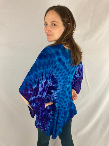 Women's Purple/Blue Tie-Dyed Kimono Sleeve Jacket, S-2x