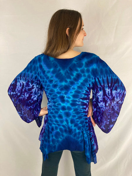 Women's Purple/Blue Tie-Dyed Kimono Sleeve Jacket, S-2x