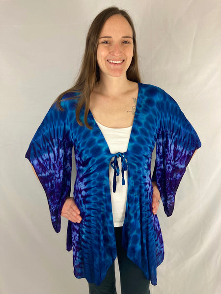 Women's Purple/Blue Tie-Dyed Kimono Sleeve Jacket, S-2x