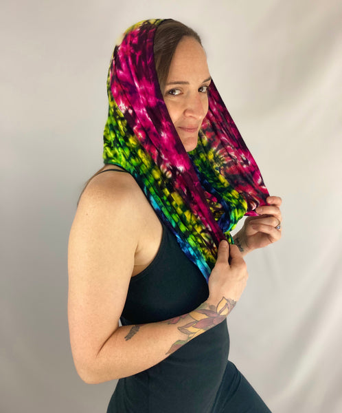 Rainbow Black Crush Tie-dyed Rayon Infinity Scarf