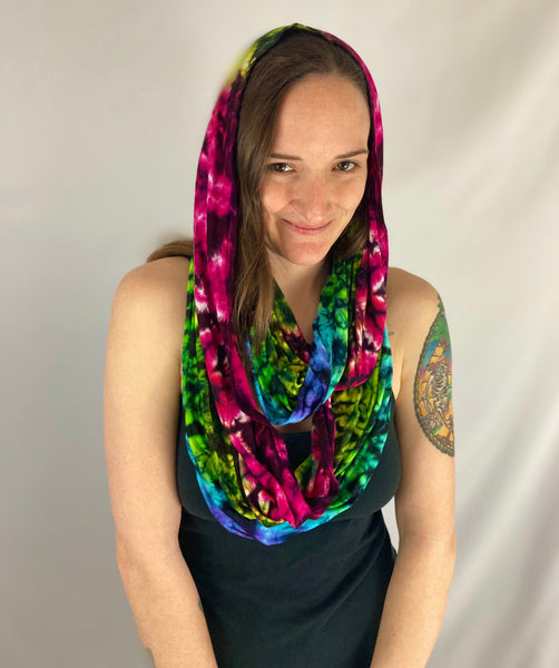 Rainbow Black Crush Tie-dyed Rayon Infinity Scarf